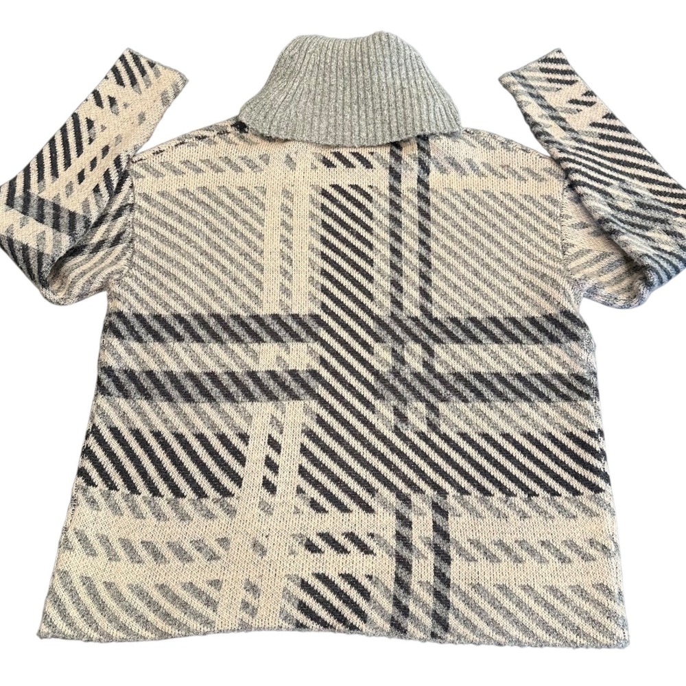 Joseph A. Sweater Women Small Grey & Cream Tan Cowl Neck Grandmacore Retro - Picture 4 of 6